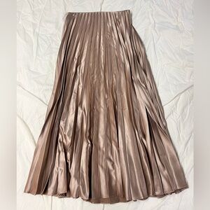 Zara pleated midi maxi skirt gold/tan satin, xs
